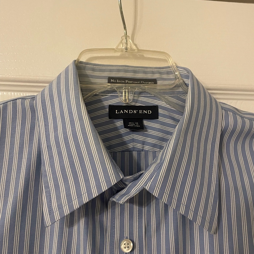 Lands' End Men's Blue Striped Shirt-16 1/2 x 33